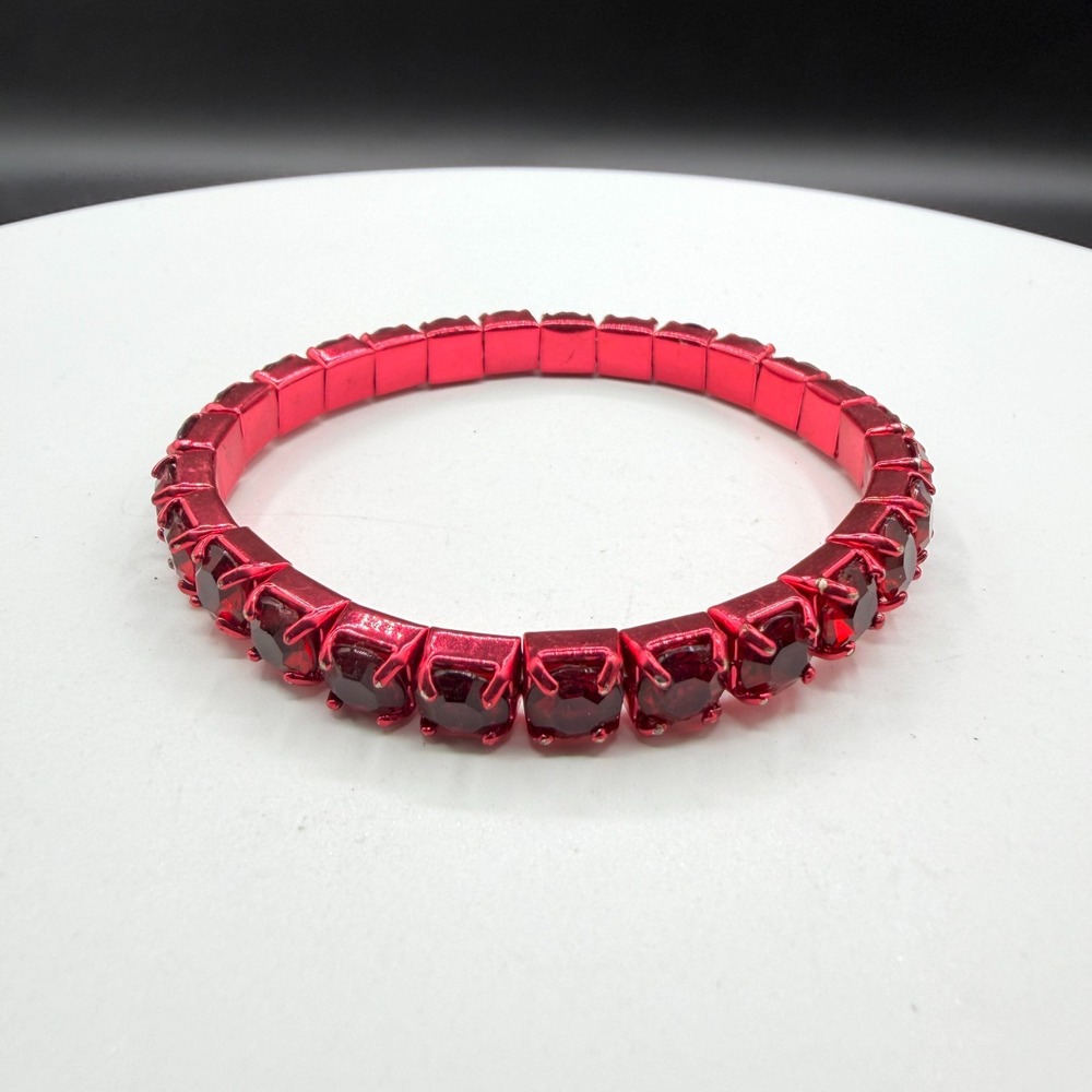 Red Rhinestone Stretch Bracelet Ruby Red Faceted Crystal Y2K Statement Glam Gift
